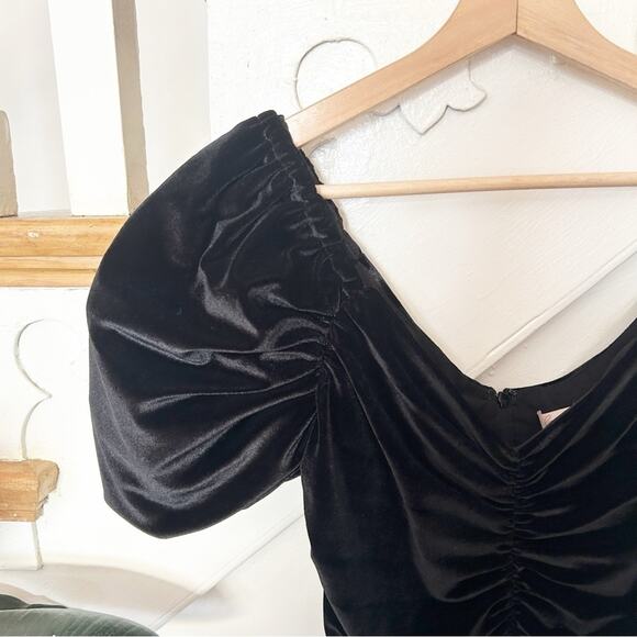 Anthropologie Hutch Black Velvet Puff Sleeve Ruched Mini Dress Off Shoulder Sz 8 - Picture 5 of 8